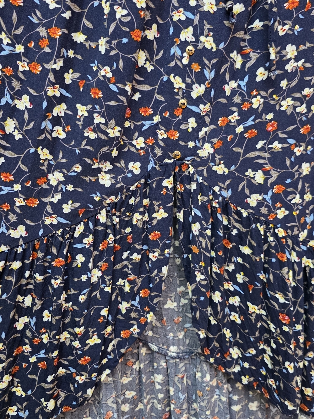 Indigo Rose Navy Floral High-Low Maxi Dress with Ruffle Sleeves Medium - Picture 7 of 10